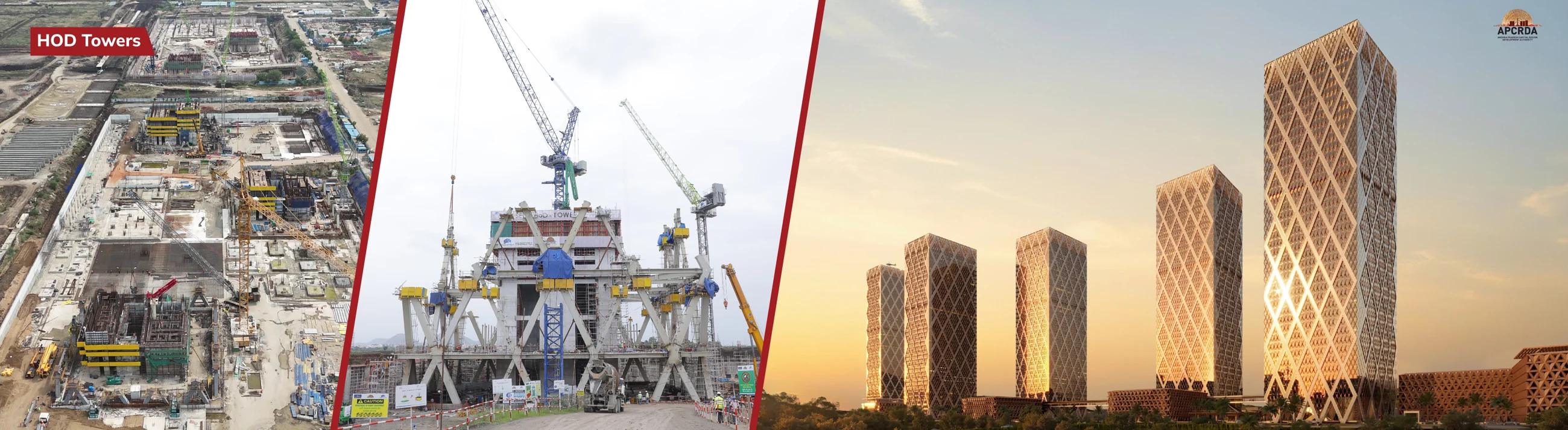 APCRDA banner showing government tower construction and an architectural visualisation